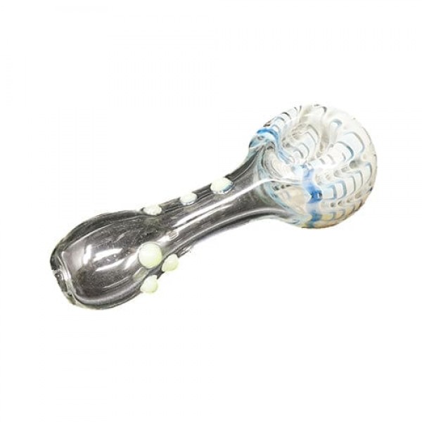 Handmade Glass Hand Pipe w/ White & Blue Accents