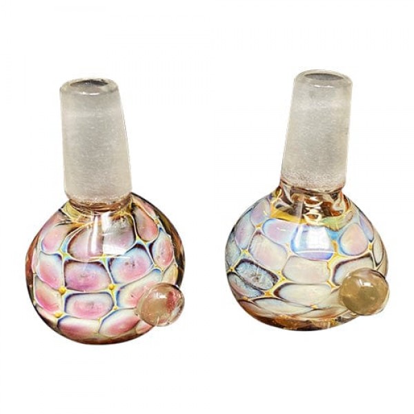Handmade 14mm Glass Bowl Piece w/ Pink & White Fumed Accents