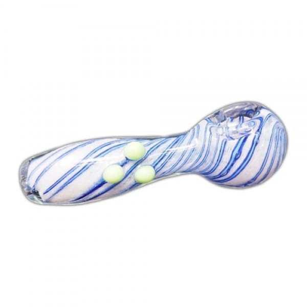 Blue & White Handmade Glass Hand Pipe w/ Swirl & Marble Accents