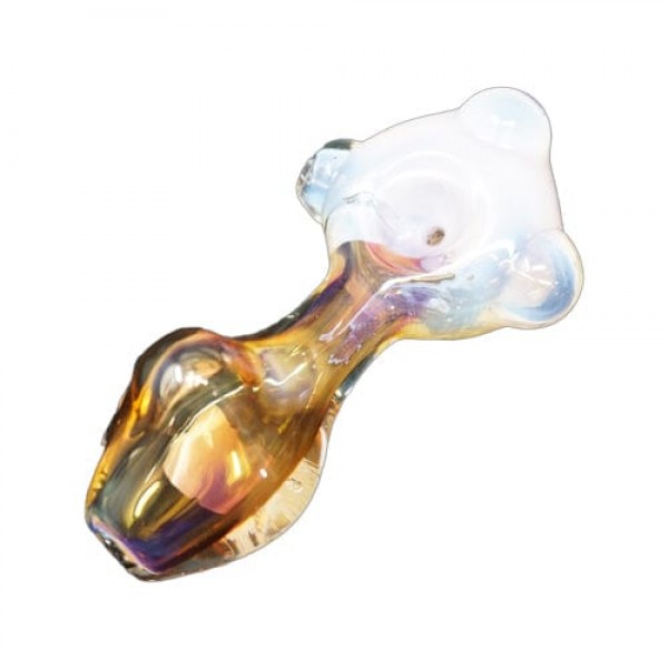 Fumed Handmade Glass Hand Pipe w/ White Bowl