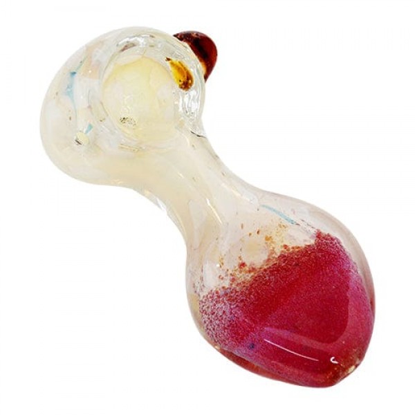 Silver Fumed Glass Hand Pipe w/ Pink & White Color