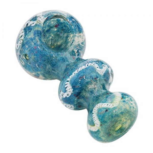 Blue Silver Fumed Glass Hand Pipe w/ Ribbon Accents
