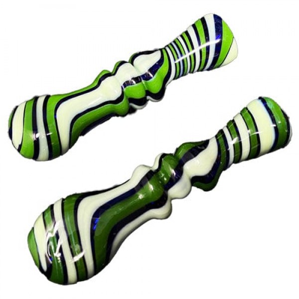 Green Handmade Glass Chillum w/ Swirls