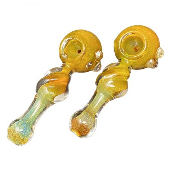 Yellow Handmade Glass Hand Pipe w/ Fumed Accents