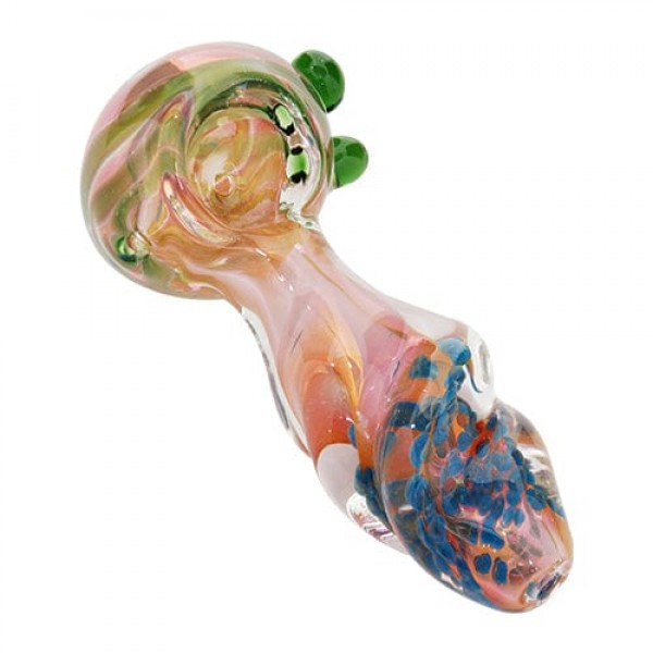 Fumed Pink Glass Spoon Pipe w/ Color Accents & Marbles