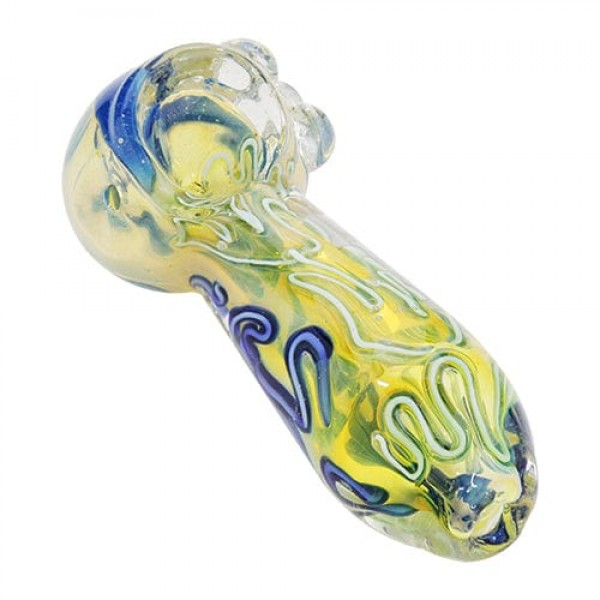 Fumed Glass Hand Pipe w/ Blue & Yellow Color