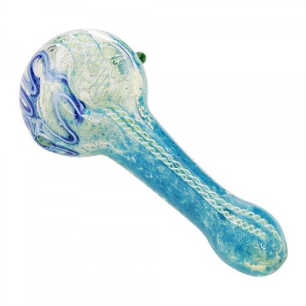 Blue Glass Hand Pipe w/ Ribbon Inlay