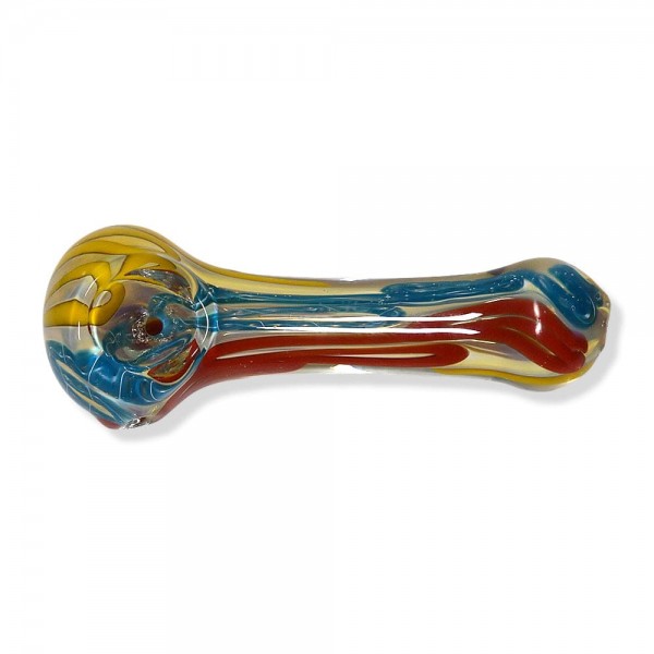 Glass Spoon Pipe w/ Colored Striped Inlay