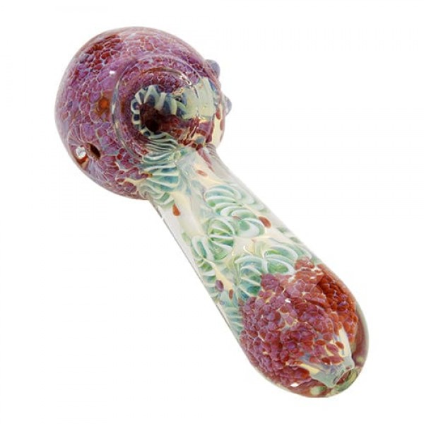 Purple & Green Glass Spoon Hand Pipe w/ Snaked Accents
