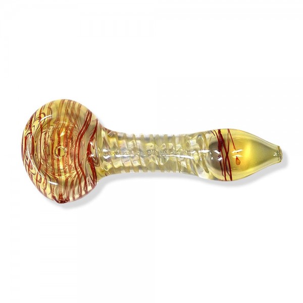 Color Glass Hand Pipe w/ Striped Inlay & Fumed Accents